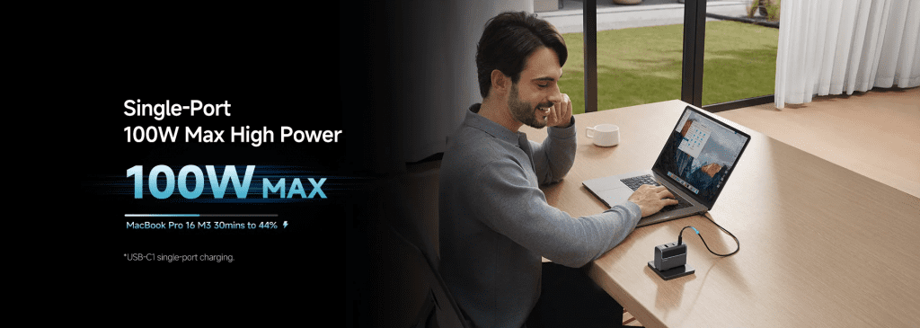 Bộ Sạc Nhanh GaN 100W CUKTECH AD1003 chân gấp, có cáp C to C 1.5mm 1