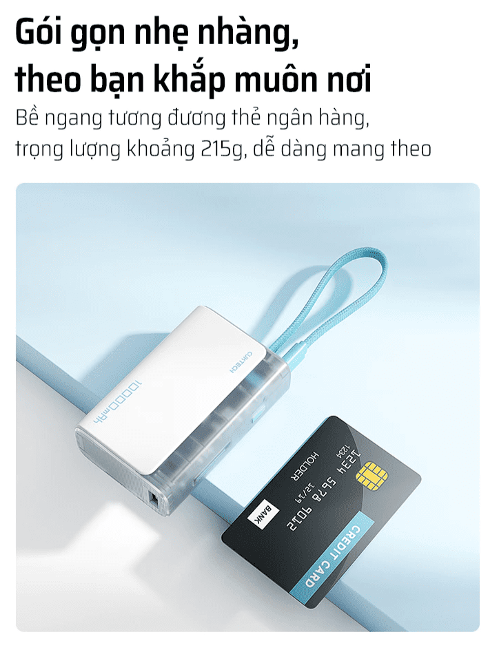 Pin sạc dự phòng 10000mAh Cuktech LPB100 3 Thiết kế nhỏ gọn, tinh tế và bền bỉ