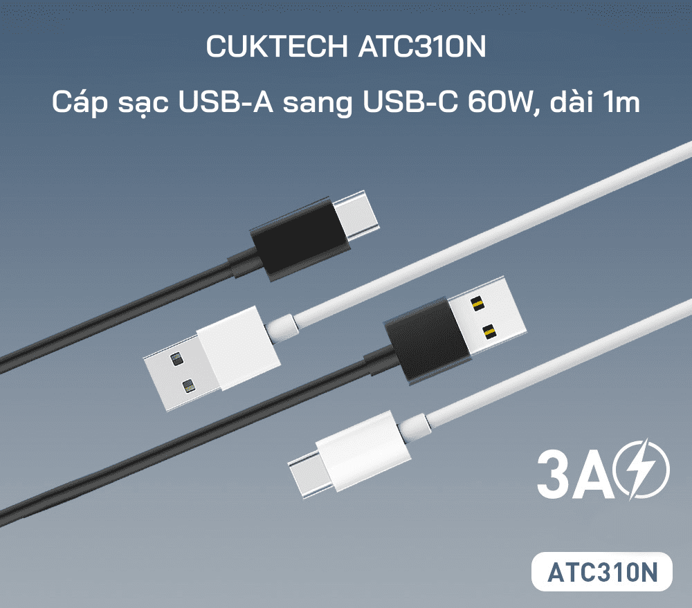 Cáp sạc Type-C 1m CUKTECH ATC310N 60W