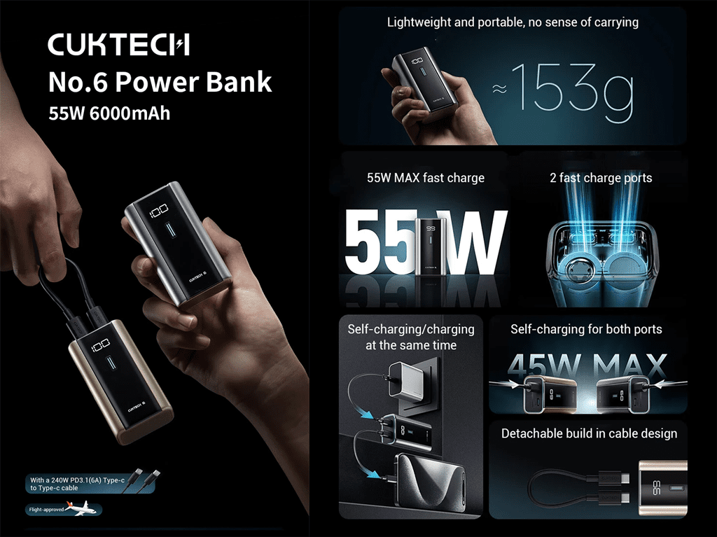 Sạc Dự Phòng Cuktech PB060 6000mAh 55W 20 Sạc Dự Phòng Cuktech PB060 6000mAh 55W