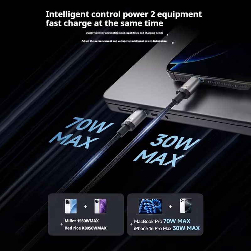 Cáp Sạc Type-C Ra 2 Type-C CUKTECH C2C515 13 Sạc cùng lúc hai thiết bị chỉ với một dây cáp