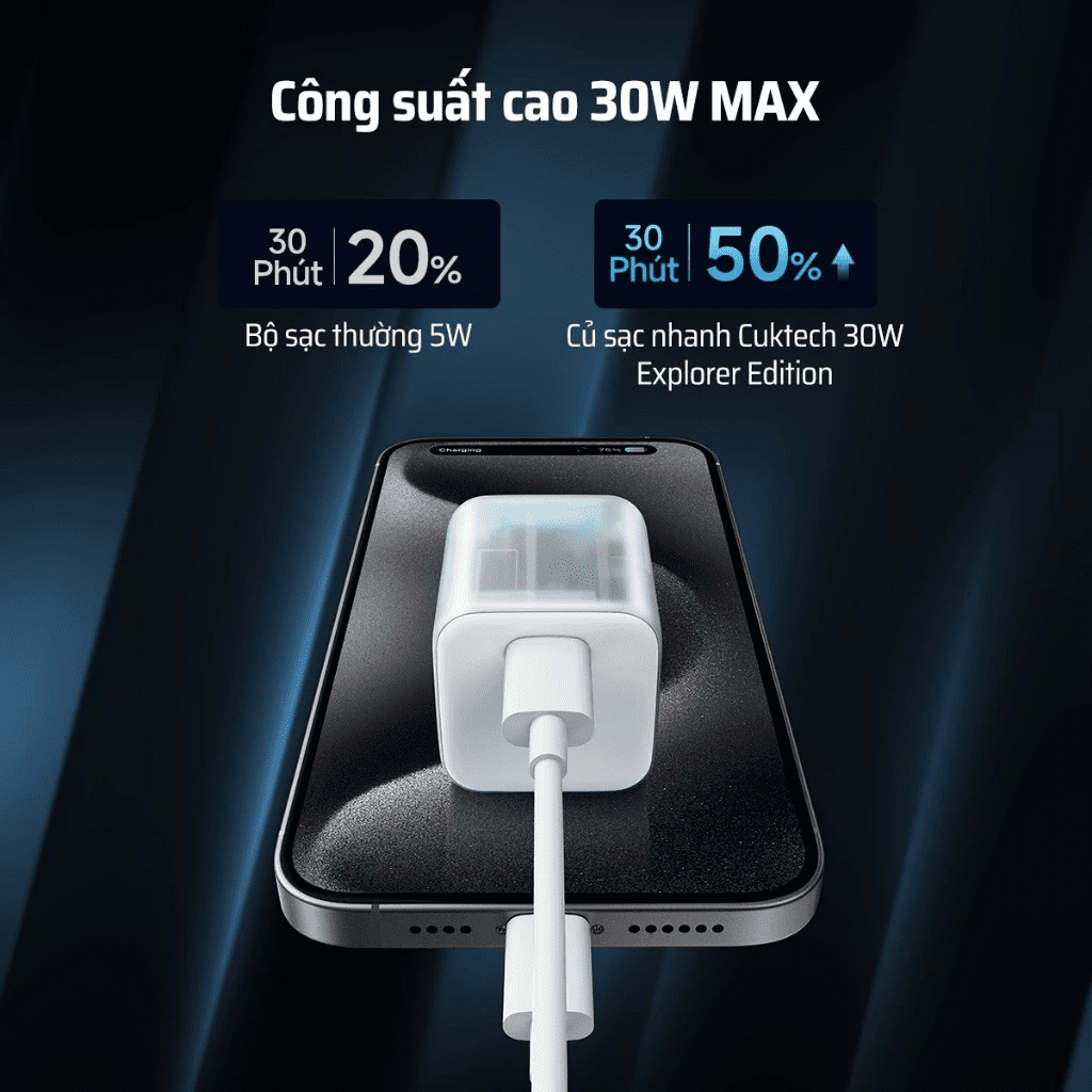 Sạc nhanh trong suốt nhỏ gọn Cuktech AD301N 2 Sạc nhanh trong suốt nhỏ gọn Cuktech AD301N - Ảnh 2